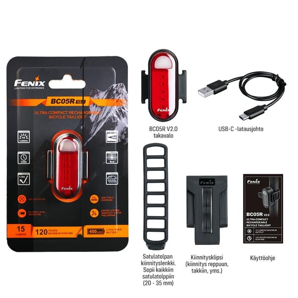 Pyörän takavalo Fenix BC05R V2.0, 15 lm 8