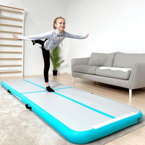 FitNord Airtrack Ilmavolttirata sisätiloissa, 3 x 1 metriä, turkoosi