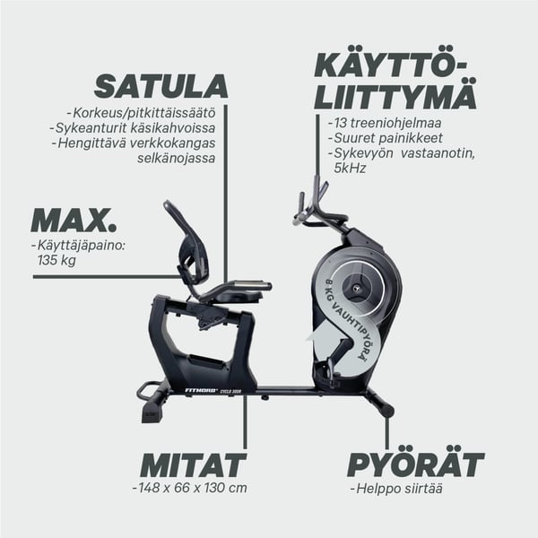 FitNord Cyclo 300R Kuntopyörä (Rekumbentti) (VUODEN LISÄTAKUU KAUPAN PÄÄLLE) 3