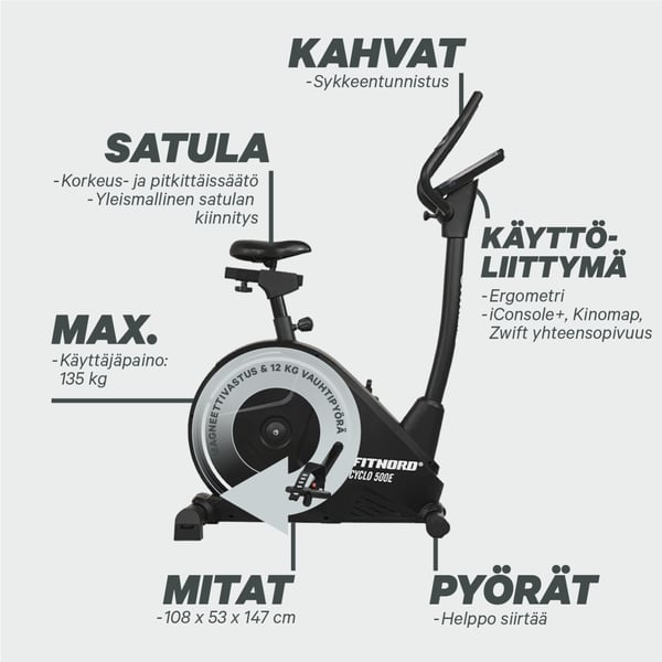 FitNord Cyclo 500E Kuntopyörä (VUODEN LISÄTAKUU KAUPAN PÄÄLLE) 3