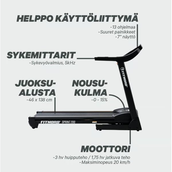 FitNord Sprint 200 G2 Juoksumatto *VOITELUVAPAA* 7